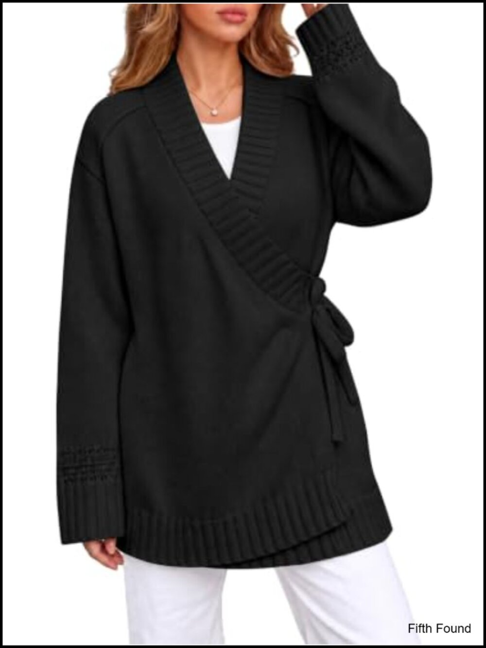 Womens Chunky Knit Wrap Sweater V Neck Tie Front Cardigan